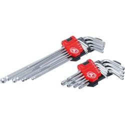 Set di chiavi a L - lunghe - profilo a T per Torx - da T10 a T50 - esagono cavo da 1,5 a 10 mm - 18 pezzi