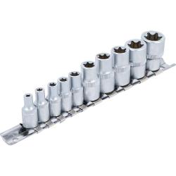 Steeksleutelsets E-profiel - 10-delig - aandrijving binnenvierkant 6,3 mm (1/4") en 10 mm (3/8") - SW E4 tot E16