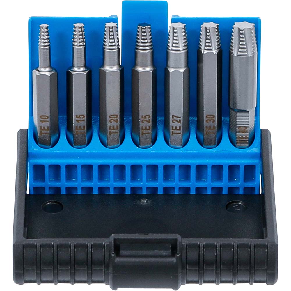 Schroefdraadboorset - voor defecte schroefkoppen - T-profiel (Torx) / defecte inbus - 7-delig.