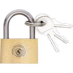 Messinghengelås - med herdet bøyle - med 3 nøkler - 30 mm