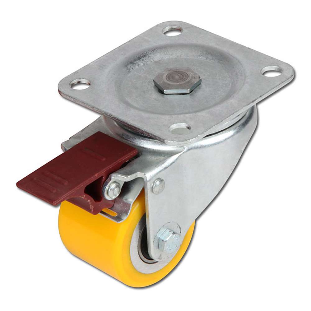 Mini zestaw skrętny do dużych obciążeń - Koło PU - Hamulec - ø koła 35 mm - wysokość 52,8 mm - Nośność 100 kg