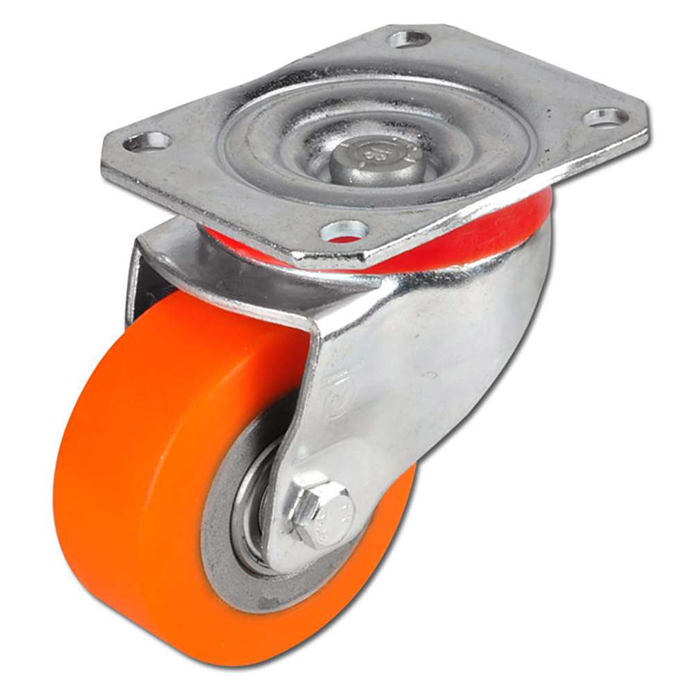 Rueda giratoria de alta carga - Rueda de poliuretano - Diámetro de rueda de 80 a 200 mm - Altura de construcción de 107 a 245 mm - Capacidad de carga de 250 a 600 kg