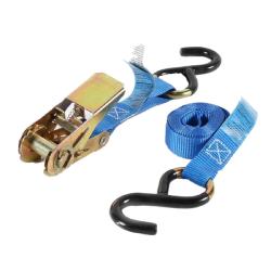 Sjorband - tweedelig - trekkracht 400 daN - 25 mm breed - met  haken 1090 - lengte 2,25 m - blauw