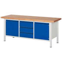 Workbench BASIC-8 series - model 8568 - width 2000 mm - surface load 1250 kg - 3 drawers + 2 doors