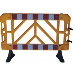 Schrankenzaun - gelb - 1000 x 1500 mm - Kunststoff  - Preis per Stück - mit einseitiger Reflexfolie rot/weiss