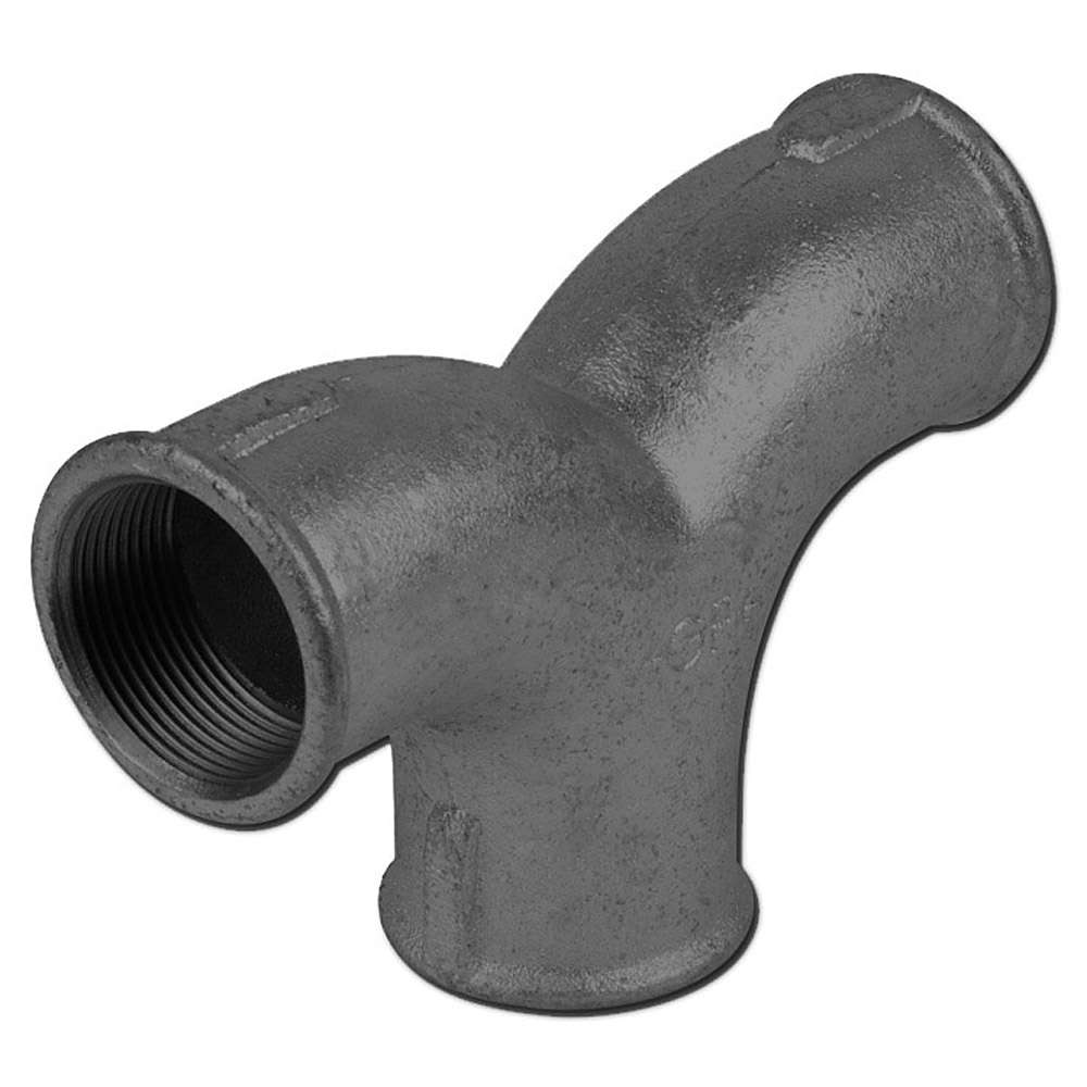 Dubbel gebogen T-stuk - Type 132/E2 - Gietijzer zwart/verzinkt - 3 conische binnendraad Rp 1/2" tot Rp 2" - PN 25