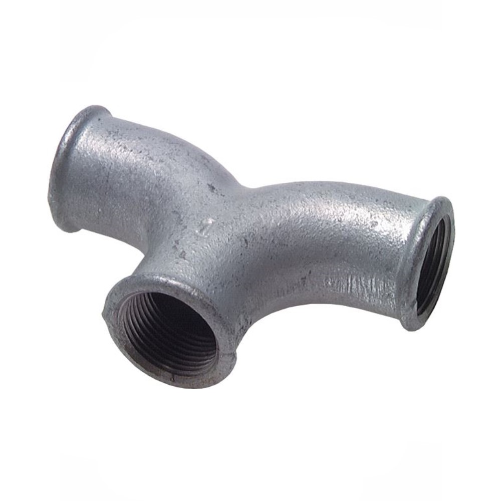 Codo doble pieza en T - Tipo 132/E2 - Fundición maleable negro/galvanizado - 3 con. Rosca interior Rp 1/2" a Rp 2" - PN 25