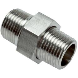 Separable double nipple &ndash; stainless steel 1.4408 &ndash; 2 external threads R 3/8" &ndash; flat sealing &ndash; PN 40