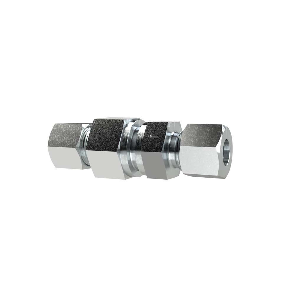 Válvula antirretorno - Acero galvanizado - Diámetro exterior de tubo de Ø 6 a 28 mm - Longitud de 58 a 102,5 mm