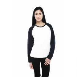 Restpartij - Shirt "Raglan" met lange mouwen - dames 100% katoen - 220 g/m² werk - wit met roze strepen