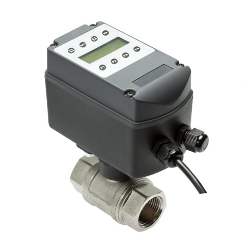 Válvula de bola - Latón niquelado - Actuador eléctrico - Temporizador - Rosca interior G 1" a G 2" - DN 25 a 50 - PN 0 a 16