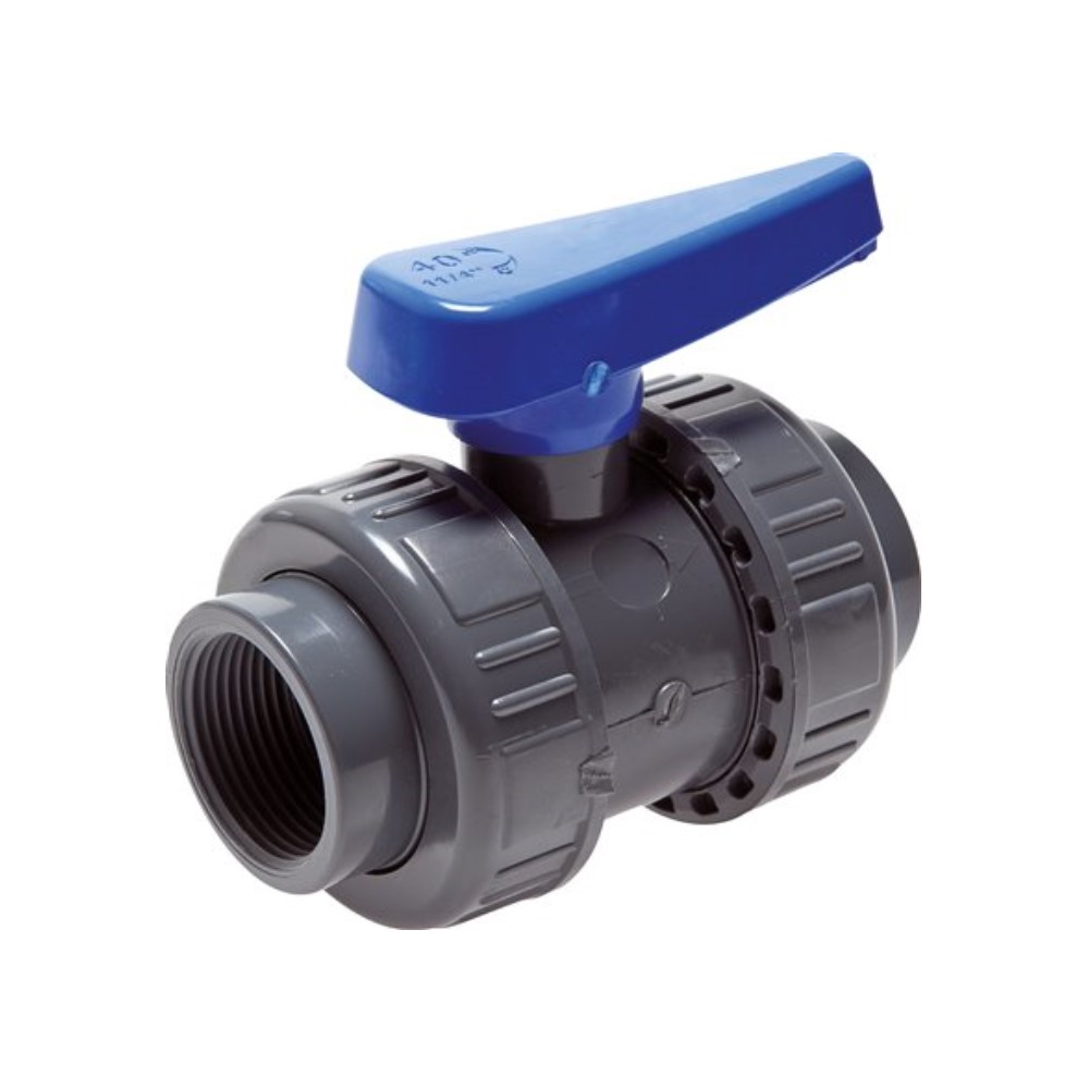 Kogelkraan - PVC-U - 2-weg - wateruitvoering - IG Rp 1/2" tot Rp 4" - DN 15 tot 100 - PN 0 tot 16