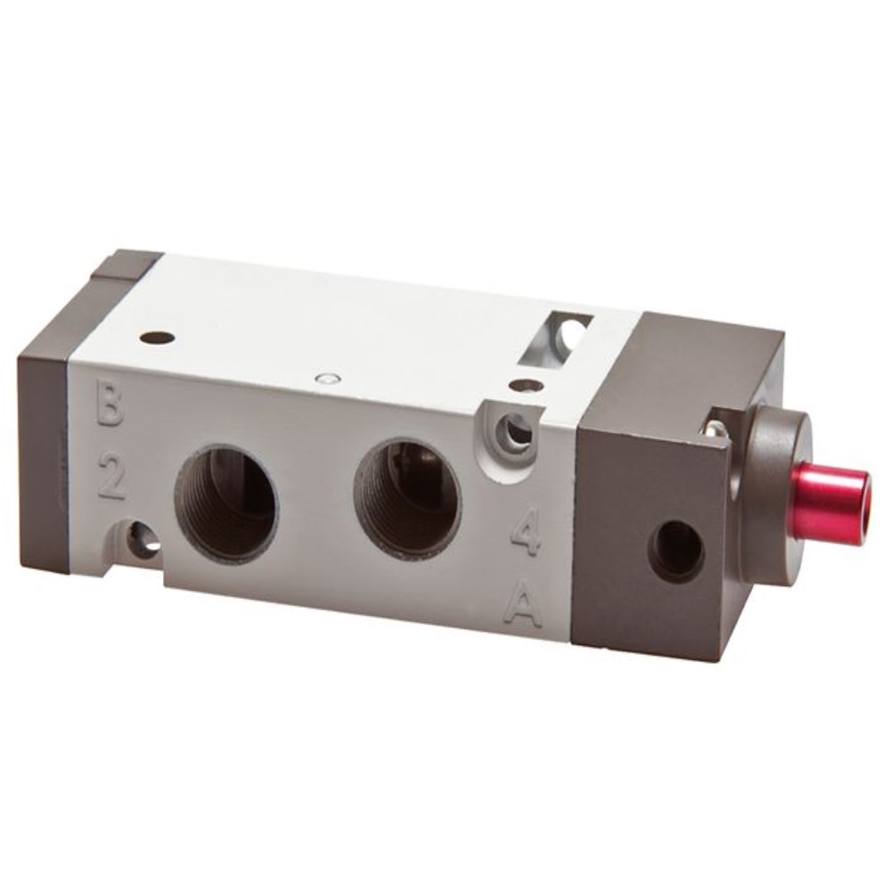 Válvula neumática de 5/2 vías - aluminio - para aire comprimido - rosca interior G 1/8" - pulsador o retorno por muelle - PN 1,5 a 10