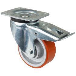 H&ouml;glastsv&auml;nghjul med broms - Prothane&reg;-hjul - Hjuldiameter 125 till 200 mm - Totalh&ouml;jd 178 till 245 mm - B&auml;rf&ouml;rm&aring;ga 550 till 1000 kg - Pris per styck