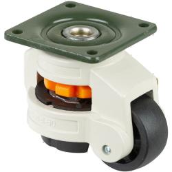 Rotella di sollevamento con freno - Piastra di fissaggio - Ruota in poliammide - &Oslash; della ruota 50 mm - Altezza totale 85 mm - Portata 250 kg - Prezzo al pezzo