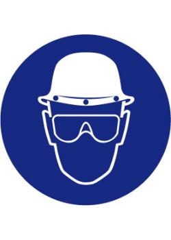 Señal obligatoria "Llevar casco y gafas de seguridad" - diámetro 5 pulgadas cm
