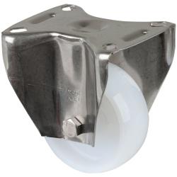 Roulette fixe en acier inoxydable - avec plaque de fixation - roue en polyamide - &Oslash; de la roue 80 &agrave; 200 mm - hauteur totale 105 &agrave; 235 mm - capacit&eacute; de charge 150 &agrave; 400 kg - prix &agrave; l'unit&eacute;