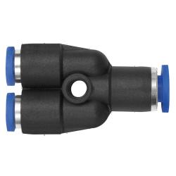 Y-plug connection Blue series mini - reducing - Hose outer diameter 4/3 mm - Working pressure -0.95 to 10 bar - Plastic/nickel-plated brass - Price per piece