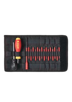 Torque screwdriver set - TorqueVario®-S electric - mixed - 18 pieces - variably adjustable torque limitation 0.8 to 5.0 Nm - in a folding bag