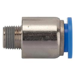 Rechte steekverbinding Blauwe serie - rond - AG R 1/8 tot R 1/2 - Buiten-&Oslash; slang 4 tot 16 mm - Werkdruk -0,95 tot 10 bar - Max. werkdruk kortstondig 15 bar - Kunststof/vernikkeld messing - Prijs per stuk