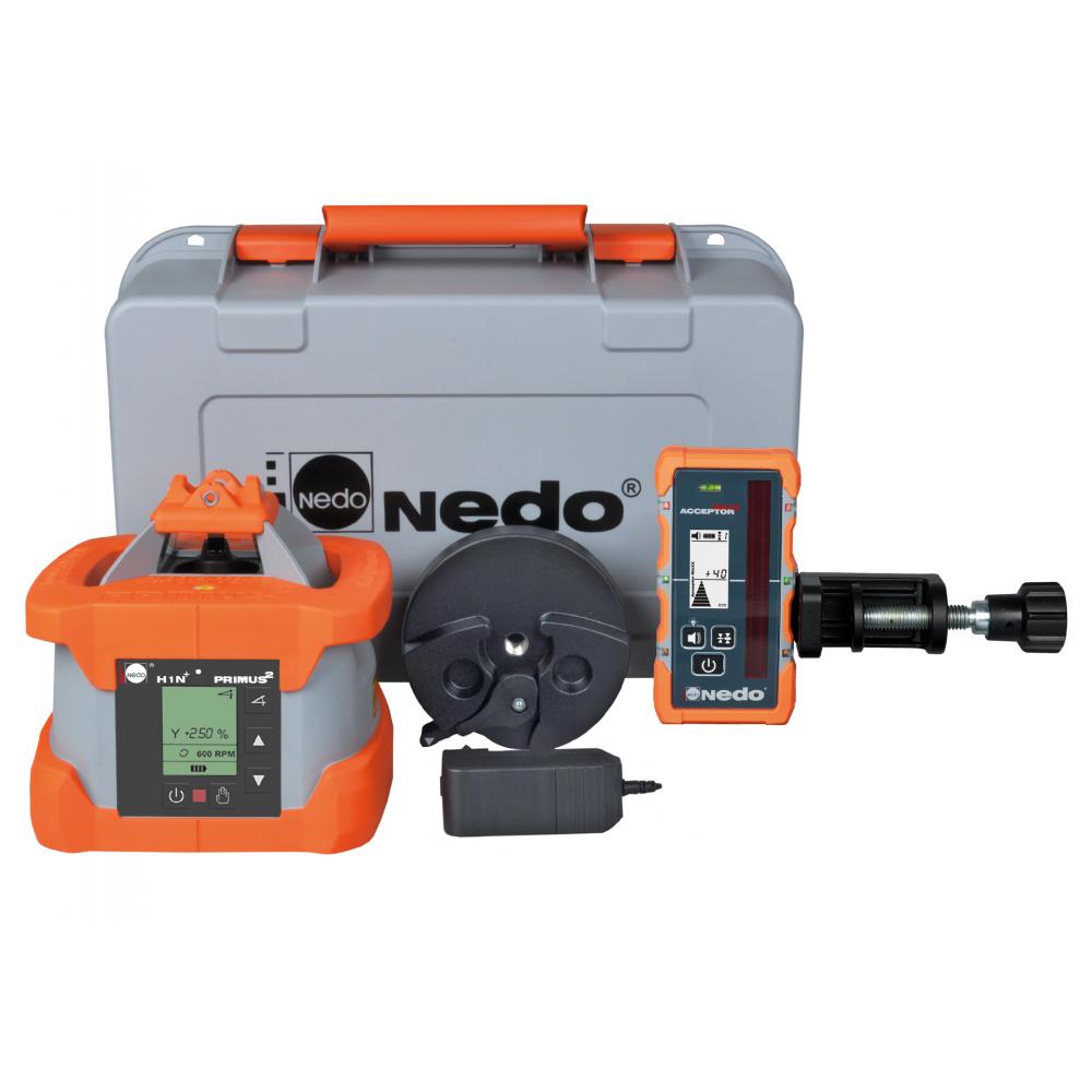 Nedo roterende laser - PRIMUS 2 H1N+ Lang rækkevidde - laser klasse 2 eller 3R - inkl. lasermodtager ACCEPTOR MAXX
