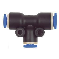 T-steekverbinding Blauwe serie - reducerend - Buiten-&Oslash; slang 2x4 en 1x6 mm - Werkdruk -0,95 tot 10 bar - Max. werkdruk kortstondig 15 bar - Kunststof/vernikkeld messing - Prijs per stuk