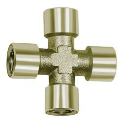 Raccord en croix - laiton nickel&eacute; - 4 x filetage femelle G - surplat 10 &agrave; 21 - PN max. 60 bar - Prix &agrave; l'unit&eacute;