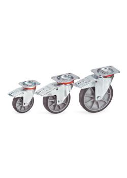 Rolka obrotowa - termoplastik koło - Ř koła 125 do 200 mm - wysokość 165 do 237 mm - nośność 135 do 250 kg