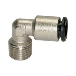 Racor rápido roscado en L Reloj - Latón niquelado - PN máx. 16 bar - R 1/4" macho - para diámetro exterior del tubo Ø 6 mm