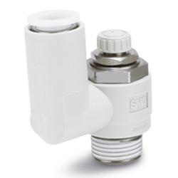 Válvula de retención con estrangulador AS301FG-S - Acero inoxidable/PBT - máx. 10 bar - Diametro exterior de la manguera de 4 a 12 mm - Rosca R 1/8 pulgada a 1/2 pulgada - con revestimiento de PTFE - Precio por unidad