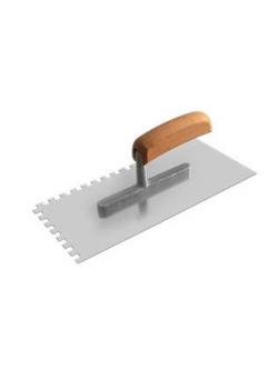 Utjevnende sparkel - rustfritt - serrert E4 til E15 - 280 x 130 x 0,7 mm - med ergonomisk trehåndtak