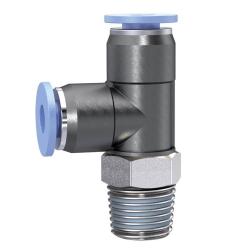 T-steekkoppeling Blauwe serie mini - L-vorm - draaibaar - R 1/8 - Buiten-&Oslash; slang 4 mm - Werkdruk -0,95 tot 10 bar - Kunststof/vernikkeld messing - Prijs per stuk