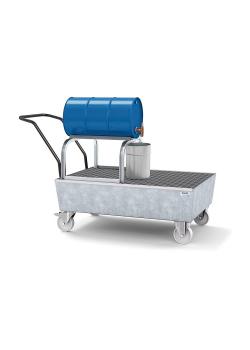Verrijdbare opvangbak classic-line - staal - voor 1 vat van 200 l - met thermisch verzinkt rooster en vatsteun