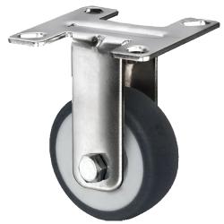 Ruota fissa in acciaio inossidabile CASCOO - Serie P2T2 - Cuscinetto a strisciamento - Ruota in materiale termoplastico - &Oslash; della ruota da 50 a 125 mm - Altezza totale da 70 a 160 mm - Portata da 50 a 100 kg - Prezzo al pezzo