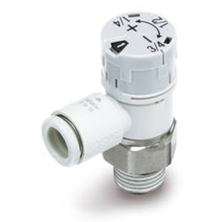 Válvula de retención con estrangulador AS201FSG-A - Latón/PBT - máx. 10 bar - diámetro exterior de manguera de 4 a 12 mm - Rosca M5 o R 1/8 pulgada a 1/2 pulgada - Con indicador numérico y bloqueo de presión - Precio por unidad