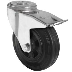 CASCOO R&uuml;ckenlochlenkrolle mit Totalfeststeller - Serie P4S4 - Vollgummi-Rad - Rad-&Oslash; 80 bis 200 mm - Bauh&ouml;he 104 bis 228 mm - Tragkraft 70 bis 205 kg - Preis per St&uuml;ck