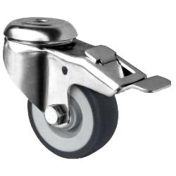 CASCOO R&uuml;ckenlochlenkrolle mit Totalfeststeller - Serie P2T2 - Edelstahl - Thermoplastrad - Rad-&Oslash; 50 bis 125 mm - Bauh&ouml;he 70 bis 160 mm - Tragkraft 50 bis 100 kg - Preis per St&uuml;ck