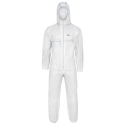 Disposable coverall - ProSafe® LIGHT - SMS 3-ply - sizes M to XXXXL - white - breathable - with elasticated arms, legs and waist - CE Cat. III Type 5 and 6