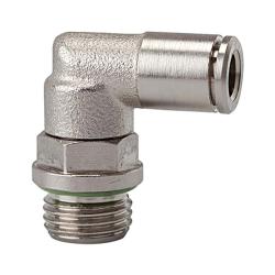 Racor rápido roscado en L metálico - latón niquelado - orientable - PN máx. 16 bar - M5 macho - para tubo flexible de diámetro exterior Ø 6 mm