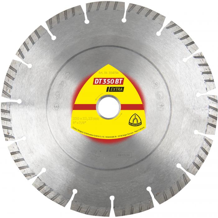 Timanttilaikka DT 350 BT - halkaisija 115 - 350 mm - segmentin leveys 2,4 - 2,6 mm - segmentin korkeus 10 mm - reikä 22,23 mm