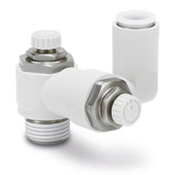 Double throttle check valve ASD-FG – stainless steel/PBT – hose outer diameter 4 to 12 mm – M5 or R 1/8" to 1/2" – price per piece