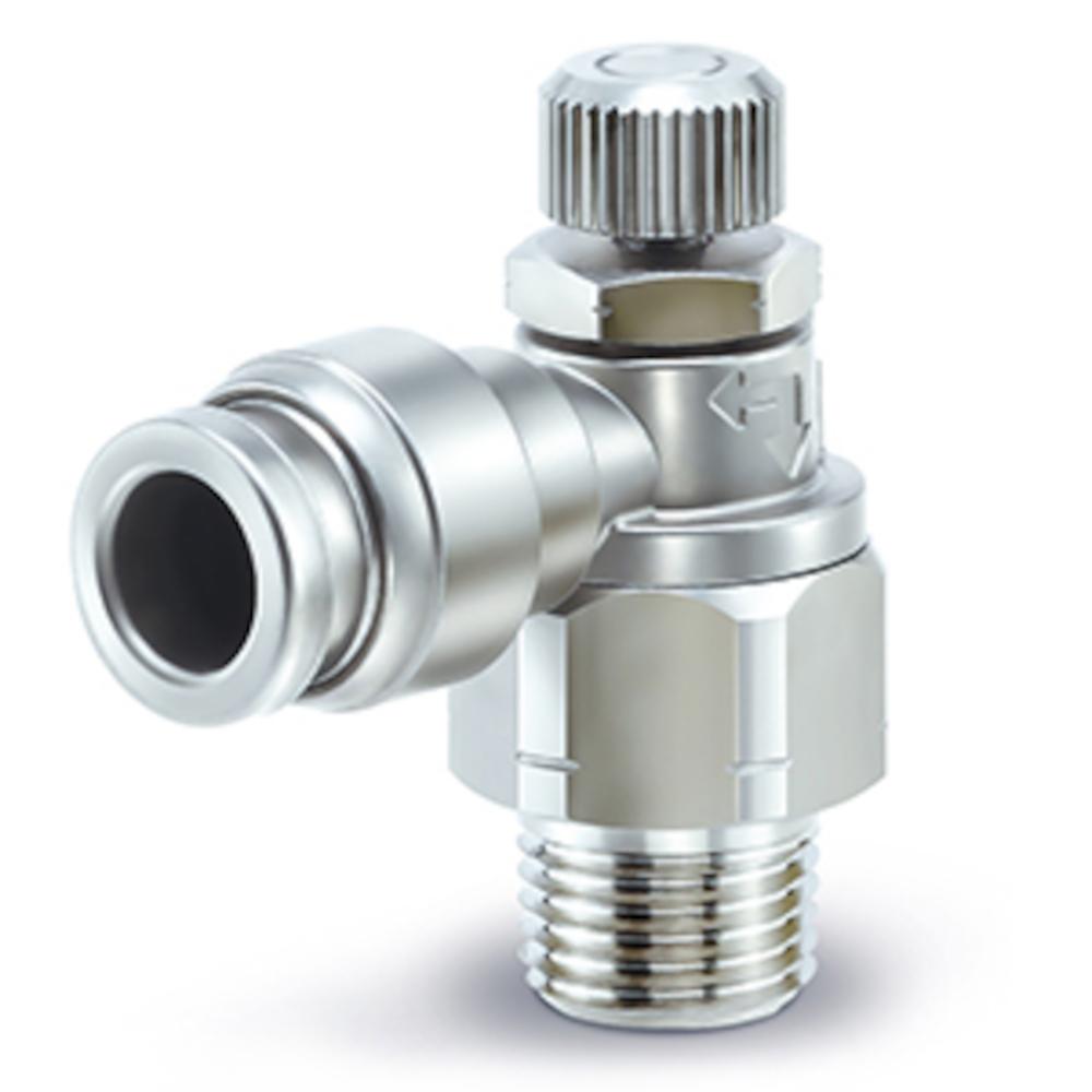 Válvula de retención con estrangulador ASG - acero inoxidable - diámetro exterior de la manguera de 4 a 12 mm - M5 o R/G de 1/8 pulgada a 1/2 pulgada - Precio por unidad