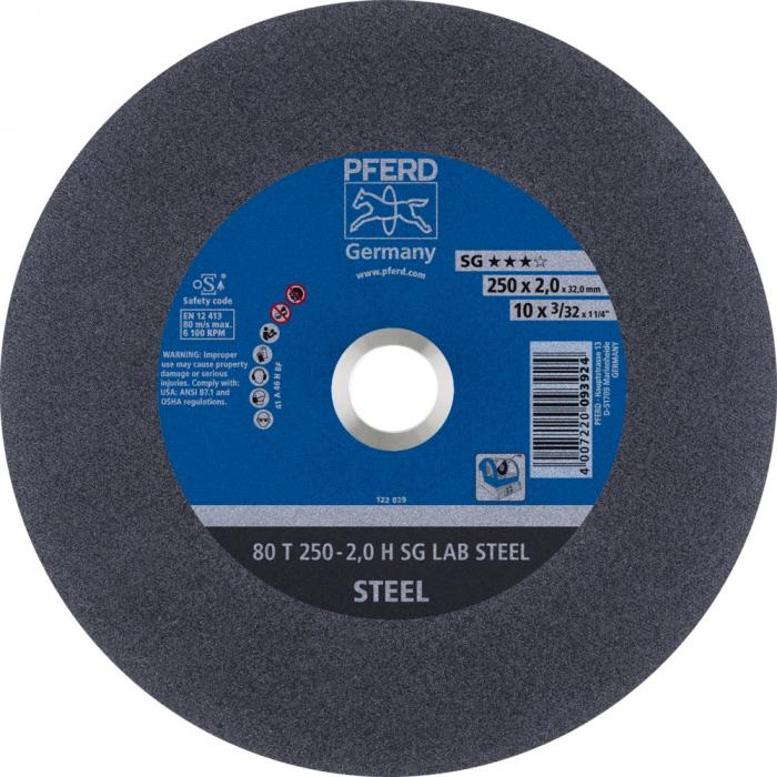 Disco de corte LABORATORIO - PFERD - SG LAB ACERO - 80 T - Diámetro exterior 250 a 300 mm - Taladro Ø 32,0 mm - PU 20 unidades - Precio por unidad de embalaje