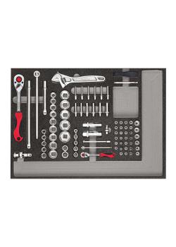 GEDORE red socket sett - 1/4 tommer og 1/2 tommer - Tilbehør i skummodul - 84 stk