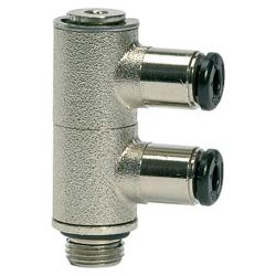 L-Multiple fordeler click-clock - 2-vejs - roterbar - forniklet messing - forskellige udvendige gevind - slange udvendig diameter 4 til 10 mm - arbejdstryk -0,99 til 16 bar - pris pr. stk.