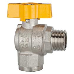 Palloventtiili - kulmamalli - nikkel&ouml;ity messinki - naaras-/uroskierre R/Rp 3/4" - DN 20 - PN max. 40 bar/kaasu max. 5 bar - EN 331 - Hinta per kappale