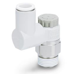 Válvula de retención con estrangulador AS301FG-A - Acero inoxidable/PBT - máx. 10 bar - Diametro exterior de la manguera de 4 a 12 mm - Rosca M5 o R 1/8 pulgada a 1/2 pulgada - con bloqueo de presión - Precio por unidad