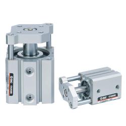 SMC compacte cilinder met geleidingsstangen CQMA - dubbelwerkend - schroefdraadboring aan beide zijden - elastische demping aan beide zijden
