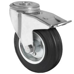 CASCOO R&uuml;ckenlochlenkrolle mit Totalfeststeller - Serie SWS4 - Vollgummi-Rad - Rad-&Oslash; 80 bis 200 mm - Bauh&ouml;he 104 bis 228 mm - Tragkraft 70 bis 205 kg - Preis per St&uuml;ck