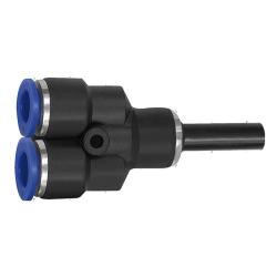 Y-kobling, Blue Series - reduksjonskobling - innstikksnippel 6 til 16 mm - slangens ytre diameter 4 til 12 mm - arbeidstrykk -0,95 til 10 bar - maks. arbeidstrykk (kortvarig) 15 bar - plast - pris per stykk